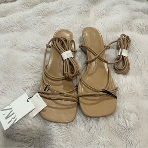 Zara Nude Tan Strappy Kitten Heels
